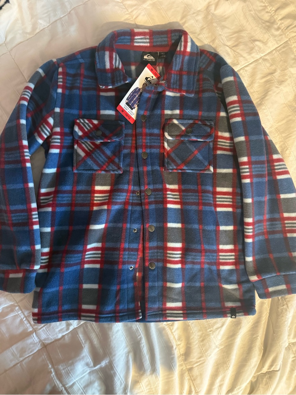 Quiksilver Kids Plaid Fleece Snap Jacket in Blue/Red/Gray
